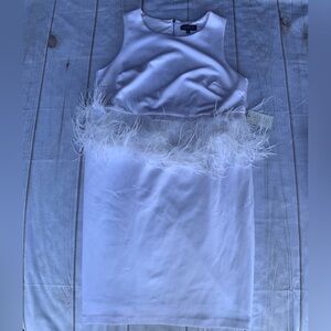 Eloquii Studio White Sleeveless Dress with Feather Detail Size 16. Pit to pit 20